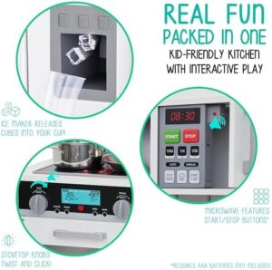 Lil' Jumbl Kids White Small Kitchen Set, Pretend Wooden Play Kitchen, Includes Range Hood, Microwave, Stove Top, Oven That Make Realistic Sound & Light, Pots, Pan, Cutting Board & Utensils Included, - Image 8