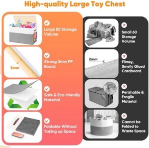 Large Toy Box, Collapsible Sturdy Storage Chest With Lids, Kids Toy Chest Storage Organizer Toddler Bin Boxes for Living Room, Bedroom, Nursery, 25"x13"x16", White & Gray - Image 5