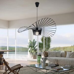 Modern Black Woven Chandelier, 31.5" Farmhouse Coastal Hat Pendant Light Fixtures Matte Black Handwoven Shade Boho Pendant Hanging Lamp for Kitchen Dining Room Bedroom Foyer Hallway - Image 5