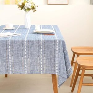 SIELUNO Rectangle Table Cloth Rustic Farmhouse Tablecloth Heavy Duty Cotton Linen Waterproof Wrinkle Free Table Cloths for Kitchen and Dining Room-Hollow Blue-Rectangle, 54"x102", 8-10 Seats