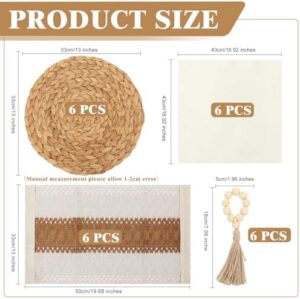 24 PCS Woven Placemats, 13" Rattan Round Placemats, Natural Cotton Burlap Table Mats, Water Hyacinth Farmhouse Place Mats with Satin Napkin & Napkin Ring for Wedding Kitchen Dining Table Decor - Image 2