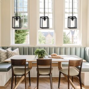 Matte Black Farmhouse Pendant Light Fixtures, Industrial Kitchen Island Light, Rectangle Linear Metal Hanging Lighting Fixture Ceiling Mount with Clear Glass Shade E26 Base for Dining Room, 3 Pack - Image 4