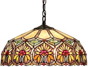 Capulina Tiffany Pendant Light 2 Light 16 Inches Wide Sunflower Pattern Stained Glass Hanging Lamp for Dining Room Kitchen Island Home Office
