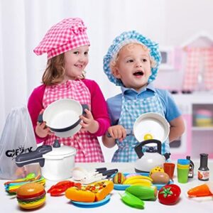 Kids Kitchen Toy Cookware with Play Food Toy Set,Kitchen Play Accessories with Pots and Pans,Cutting Food Toy Utensils,Play Dishes Learning Toys Gift for Toddlers Boys Girls(72 PCS) - Image 5