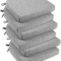 downluxe Indoor Chair Cushions for Dining Chairs, Soft and Comfortable Textured Memory Foam Kitchen Chair Pads with Ties and Non-Slip Backing, 16" x 16" x 2", Light Grey, 6 Pack