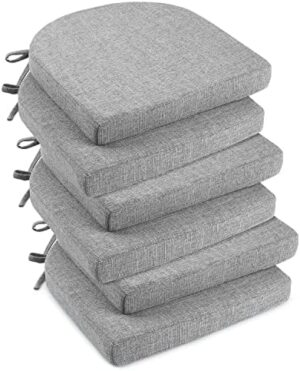 downluxe Indoor Chair Cushions for Dining Chairs, Soft and Comfortable Textured Memory Foam Kitchen Chair Pads with Ties and Non-Slip Backing, 16" x 16" x 2", Light Grey, 6 Pack