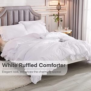 Andency White Comforter Full Size, 3 Pieces Solid Farmhouse Shabby Chic Ruffle Bedding Sets, All Season Soft Lightweight Comfy Down Alternative Bed Set for Girls Teens Men Women - Image 4