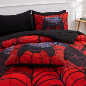 NTBED Game Console Comforter Set for Boys Girls Kids Spider Web Gaming Lightweight Microfiber Gamer Bedding Sets (Red, Twin 5Pcs) - Image 4
