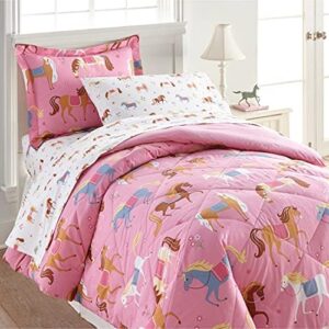 Wildkin 5-Piece Twin Bedding Set – 100% Cotton Comforter, Sheets & Pillowcase for Cozy Cuddles - Horses