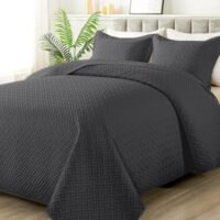 HYLEORY Quilt Set Full/Queen Size - Soft Lightweight Quilts Summer Quilted Bedspreads - Reversible Coverlet Bedding Set for All Season 3 Piece (1 Quilt, 2 Pillow Shams) - Dark Grey