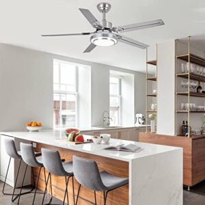 Ceiling Fan with Lights Remote Control, Modern Minimalist,6 Speeds 3 Color Dimmable Light, Brushed Nickel 52 Inch Stainless Steel 5 Blades for Kitchen Garage Dining Room(Silver) - Image 6