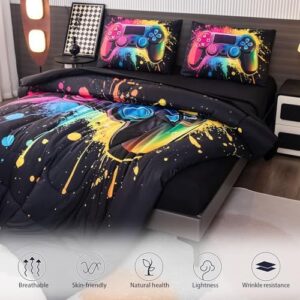 Full Size Comforter Sets 5-Piece Bed in A Bag Game Bedding Comforter Sets Gamer Bedding Set Full for Kids - All-Season with Pillowcases - Image 6
