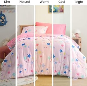SLEEP ZONE Jersey Knit Pink Comforter Set Twin Size, Breathable & Soft Kids Bedding Set 2-Piece with Comforter, Pillowcase (Colorful Stars, Twin) - Image 5