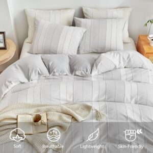 WARMDERN Light Grey Striped Weave Duvet Cover King Size, White Knit Boho Duvet Cover Set, Microfiber Textured Bedding Set with Zipper Closure and Corner Ties (Light Grey, King) - Image 3