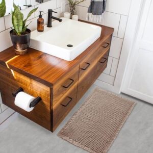 ZALL Tan Waffle Bath Mat,Super Absorbent Non Slip Bathroom Rug,Brown 17x24inch,Machine Washable Ultra Soft Floor Mats - Image 2