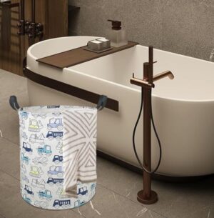 19.7" Round Laundry Basket Laundry Hamper with Handles, Blue, Collapsible, Perfect for Baby Girls Nursery, Home, Office, etc. - Image 4