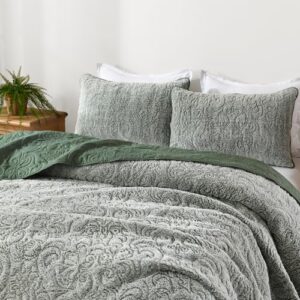 Dobuyly Quilts Queen Size Green Quilt Bedding Set Fluffy Plush Boho Bedspread Set Ultra Soft Warm Reversible Bed Coverlet for All Season 3 Pieces - Image 4