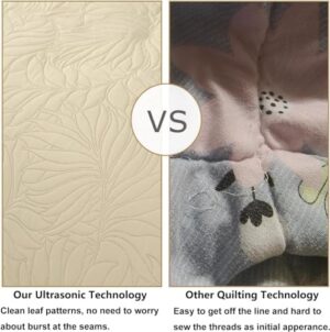 Cmfshape Lightweight Quilt Set Summer Comforter,Thin Soft Bedspread 3 Pieces King Bedding Set Morden Style Banana Leaves Patterns (Beige, King) - Image 4