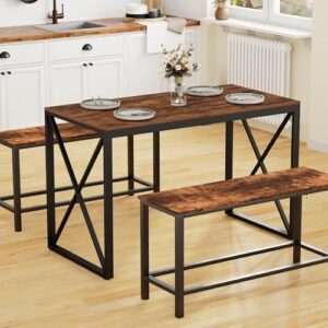 47.2" L Dining Table, Kitchen Room Table for 4,Breakfast Table, Wooden Desktop and Metal Frame, for Small Space, Dining Room, Rustic Brown and Black - Image 2