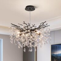 Modern Tree Branch Crystal Chandelier Luxury Blacl Crystal Pendant Lighting 23.6" Contemporary 8-Light Chandeliers for Dining Room Kitchen Bedroom Living Room