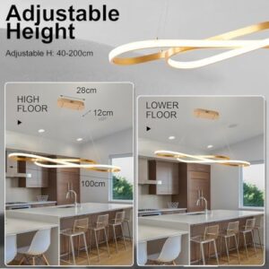 Gold Led Chandelier,Dimmable Gold Modern Chandelier , 39.4inch Led Chandelier Kitchen Island Lighting ,Luxury Modern Led Pendant Light Height Adjustable Gold Dining Room Light Fixture Over table - Image 7