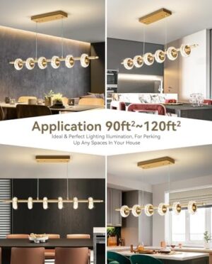 Dimmable Modern LED Chandelier with Remote Control, Crystal Dining Room Light Fixtures Over Table, 3000K-6500K Gold Linear Pendant Light for Kitchen Island - Image 7