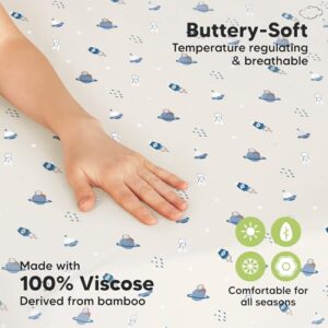 Pack and Play Sheets Fitted - 2-Pack Mini Crib Sheets for Pack N Play Mattress, Soft & Cozy, Neutral Toddler Playard Bedding, Snug Fitted Mini Baby Crib Mattress Cover Set for Boys, Girls (Cosmo) - Image 3