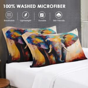 7 Pcs King Size Comforter Set with 2 Pillowcases & 2 Shams, Painting Animal Elephant Bedding for Kids and Adults, Natural Wildlife Bed in a Bag with Flat Fitted Sheet - Image 7