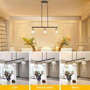Island Light for Kitchen, 3-Light Black and Gold Kitchen Island Farmhouse Linear Hanging Pendant Chandeliers, Matte Black Dining Room Light Fixture Over Table with Clear Round Glass Shades - Image 8