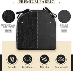 Chair Cushions for Dining Chairs 4 Pack - Kitchen Chair Cushions with Ties and Non-Slip Backing - Dining Chair Pads 16"X16"X2", Black - Image 4