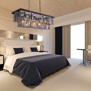 Wellmet Black Crystal Chandelier, 9-Light Modern Farmhouse Chandeliers Dining Room Lighting Fixture, Adjustable Retangle Hanging Ceiling Light for Living Room,Pool Table Light, Kitchen Island - Image 7