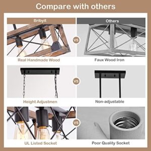 Farmhouse Kitchen Island Lighting, 5-Light Dining Room Light Fixture, Farmhouse Linear Chandelier with Solid Wood for Dining Room Kitchen Bar Pool Table - Image 3