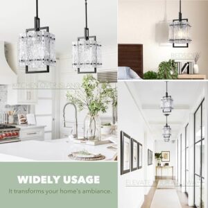 Black Glass Island Light for Kitchen, Modern Ceiling Hanging1-Light Pendant Lighting Fixture for Kitchen Dining Room Bedroom Hallway, Height Adjustable Water Ripple Glass E26 Square - Image 5