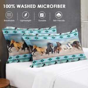 5 Pcs Twin Size Comforter Set with Pillowcase & Sham, Horses Desert Animal Bedding for Kids and Adults, Tribal Farm Sunset Run Bed in a Bag with Flat Fitted Sheet - Image 7