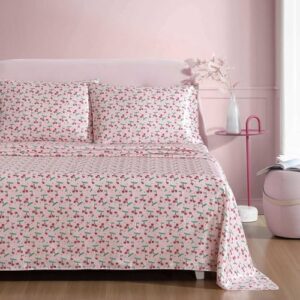 Betsey Johnson - King Bed Sheets, Super Soft Luxurious Satin Bedding Set with Matching Pillowcase, Smooth & Silky (Cherry Good Day Pink, King) - Image 2