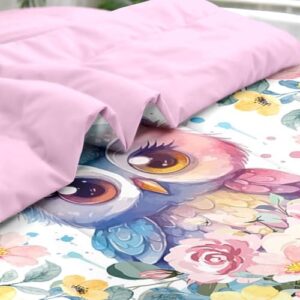 Comforter Set Queen Size, Cute Kawaii Owl 7 Pcs Bedding for Kids and Adults, Yellow Pink Floral Bed Sheet Sets with Fitted Sheet 2 Pillowcase & 2 Sham for Bedroom Bed Decor - Image 5
