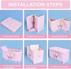 WERNNSAI Toy Box for Girls - Collapsible Oxford Storage Bin with Handles 25" x 13" x 16" Toys Clothes Books Unicorn Chest Organizer Cube with Flip-top Lid for Kids Bedroom Nursery Living Room - Image 7