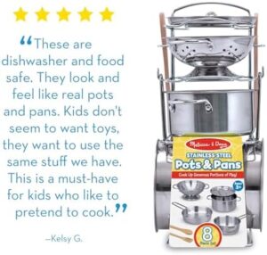 Melissa & Doug Stainless Steel Pots and Pans Pretend Play Kitchen Set for Kids (8 pcs) - Image 7