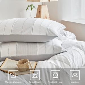 WARMDERN Light Grey Striped Weave Duvet Cover King Size, White Knit Boho Duvet Cover Set, Microfiber Textured Bedding Set with Zipper Closure and Corner Ties (Light Grey, King) - Image 4