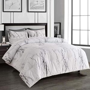 White Black Grey Marble Queen Size Duvet Cover, 3pc Gray Patterned Quilt Cover Set, 1 Farmhouse Microfiber Duvet Cover with Zipper and 2 Pillowcases for Women Men - Image 2
