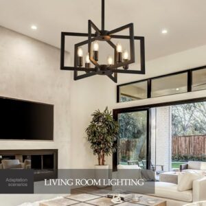 Modern Farmhouse Black Chandeliers for Dining Room, 6-Light Industrial Metal Chandeliers Geometric Pendant Lights Kitchen Island for Entryway Stairway Foyer Hallway - Image 3