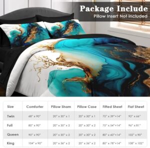 Comforter Set King Size, Mint Green Marble Gold 7 Pcs Bedding for Kids and Adults, Teal Turquoise Blue Bed Sheet Sets with Fitted Sheet 2 Pillowcase & 2 Sham for Bedroom Bed Decor - Image 6