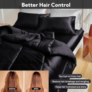 MR&HM Queen Comforter Set Black, Reversible Satin Microfiber Comforter Set for All Seasons, 3 Pieces Non-Slip Silky Soft Bedding Sets with 1 Comforter (90"x90") and 2 Pillowcases (20"x26") - Image 4