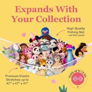 Lilly's Love Stuffed Animal Hammock | Corner Hanging Organizer, Toy Storage, Stuffed Animal Storage | Easy to Hang Plushie Net w/Included Anchors & Hooks | Cute Room, Bedroom & Home Decor (White) - Image 3