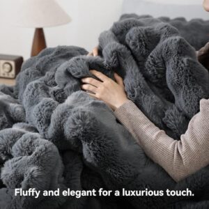 YIKUSH Fluffy Comforter Set Queen - Super Soft Dark Grey Faux Fur Comforter Bed Set, Warm Fuzzy Bedding Set for Winter (1 Comforter, 2 Pillowcases) - Image 2