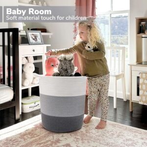 INDRESSME 17¾ x 15¾ x 13¾ inches Grey Baby Laundry Basket Thread Cotton Rope Basket Toy Storage Basket Organizer Tall Woven Basket Blanket Storage Baby Laundry Nursery Hamper for Living Room Toy Gifts - Image 3