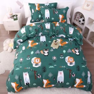 JSD Green Forest Animal Kids Duvet Cover Set Full Size, 3 Piece Soft Printed Microfiber Comforter Cover with Pillow Sham Zipper Closure, Comforter Not Included - Image 7