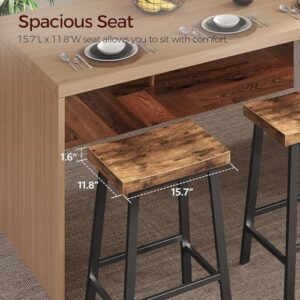 Bar Stools, 23.7 Inch Saddle Stools with Footrest, Set of 2 Bar Chairs, Kitchen Counter Height Stools, Industrial Style, for Dining Room, Counter, Bar, Rustic Brown and Black BAHR0801N1 - Image 4