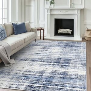 GENIMO 5x7 Washable Area Rug – Modern Abstract Non-Slip Low Pile Soft Contemporary Indoor Floor Carpet for Living Room, Bedroom, Dining Room, Kitchen, Office, Blue