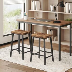 Bar Stools, 23.7 Inch Saddle Stools with Footrest, Set of 2 Bar Chairs, Kitchen Counter Height Stools, Industrial Style, for Dining Room, Counter, Bar, Rustic Brown and Black BAHR0801N1 - Image 2